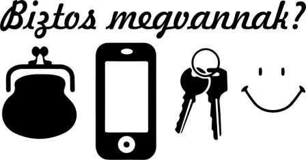 Biztos megvannak? Pénztárca telefon kulcs emlékeztető falmatrica faltetoválás többféle színben applikáló fóliával ellátva