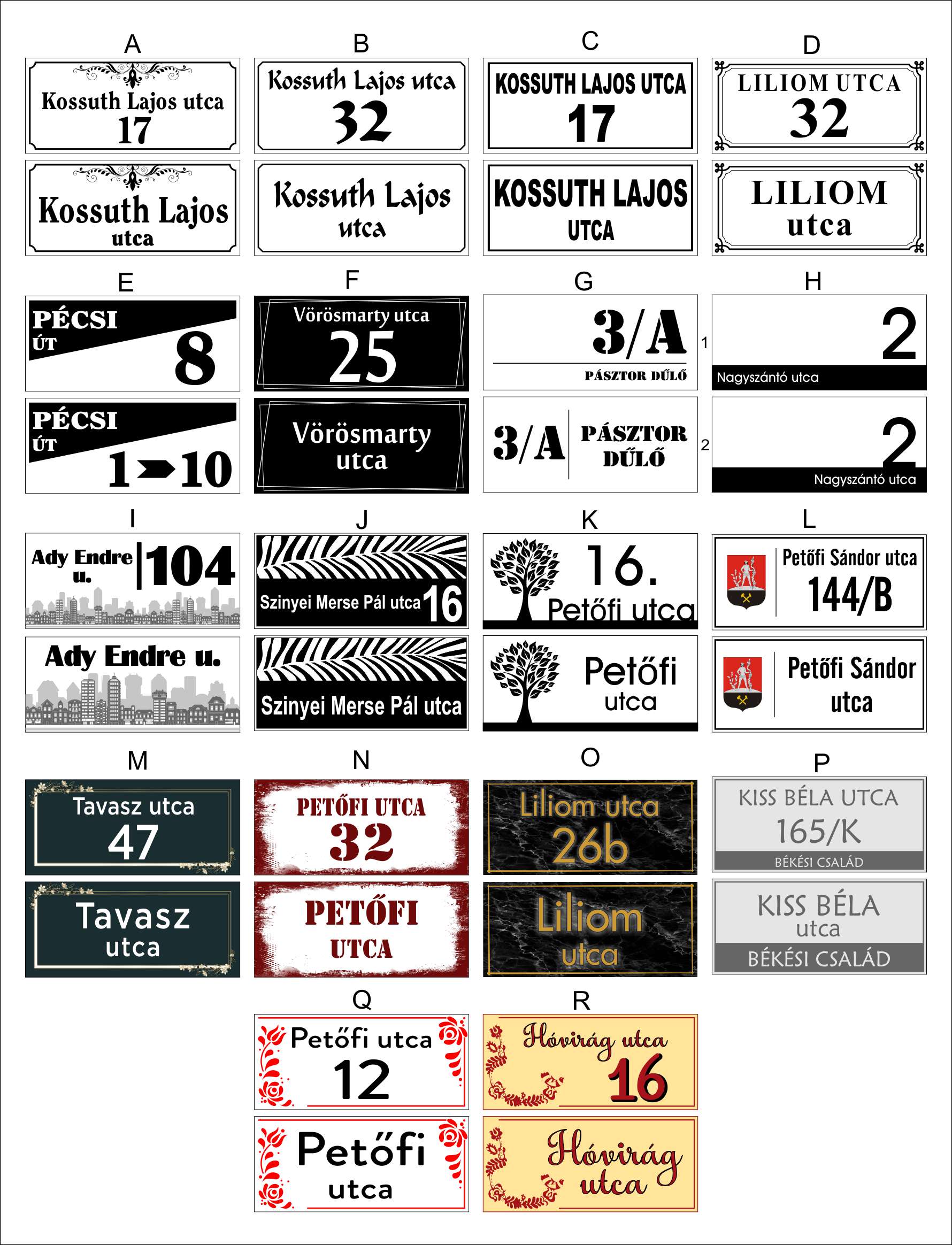 EGYEDI UTCANÉVTÁBLA TÖBBFÉLE ANYAGBÓL