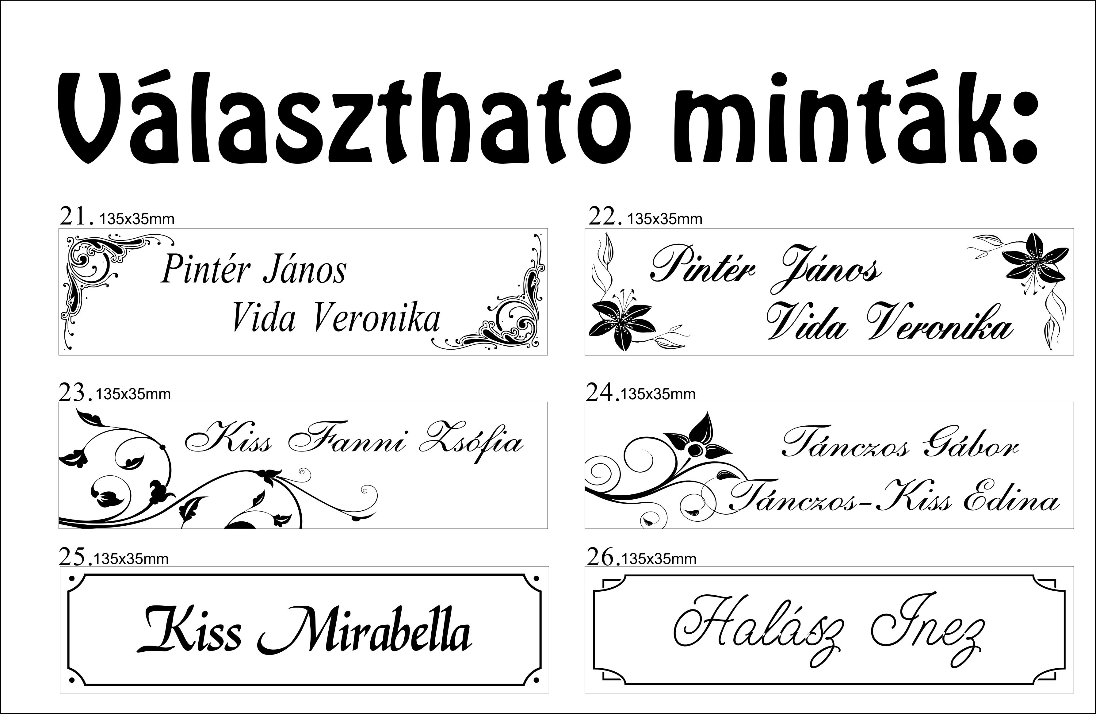 Gravírozott mintás névtábla ajtóra többféle színben