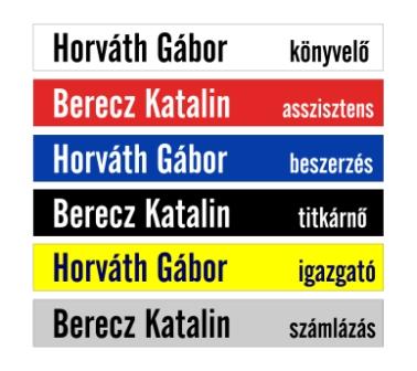 Irodai ajtónévtábla gravírozott névvel és munkakörrel többféle színben