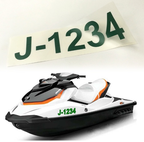 Jetski rendszám matrica 2db azonosító lajstromszám vízálló műanyag öntapadós fóliavágással applikáló fóliával ellátva