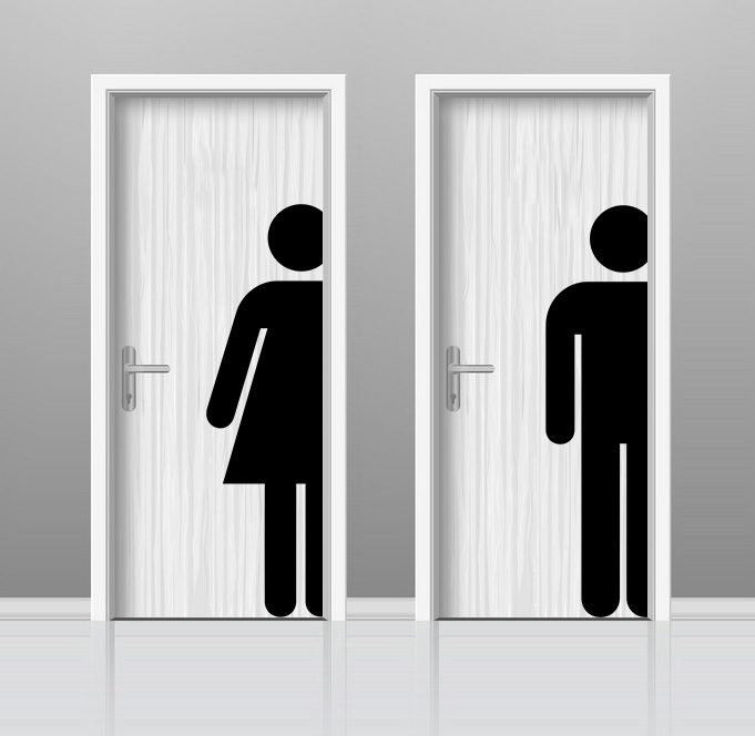 Mosdó WC férfi női nagyméretű ajtóra ragasztható öntapadós matrica párban többféle színben