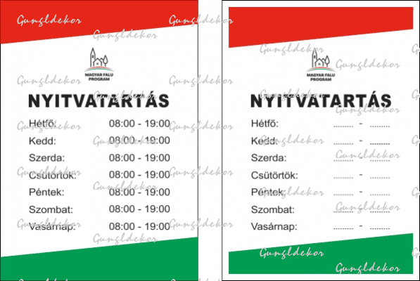 Magyar Falu Program kistelepülési üzletek nyitvatartás tábla